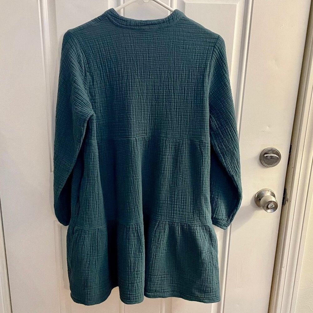 Shannon Passero GreenTextured Cotton Dress S Crinkle Gauze Lagenlook Pockets - Picture 2 of 8